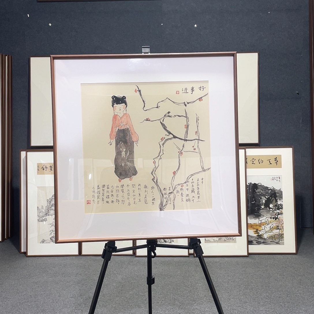 国画手绘画作品带框