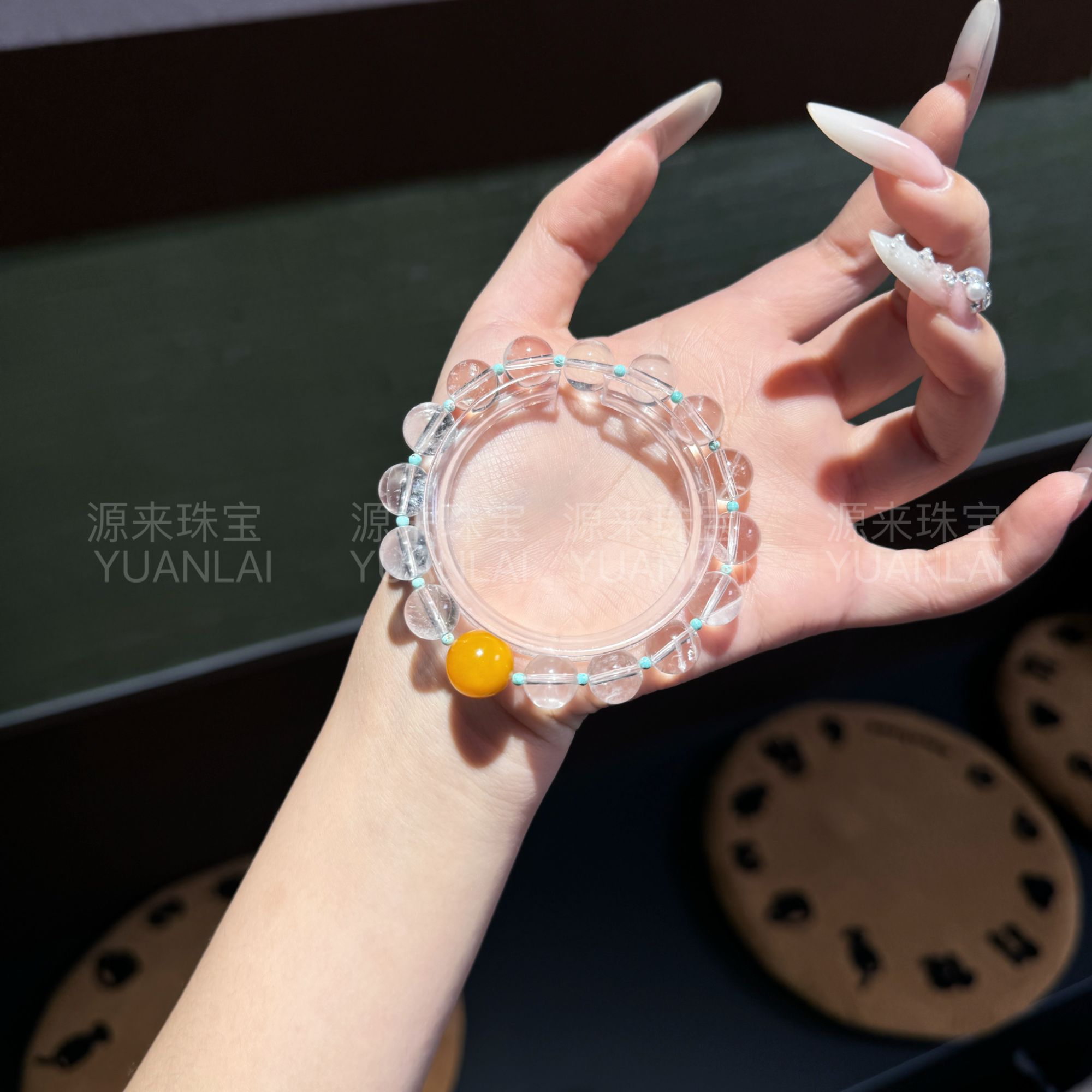 YY36 白水晶蜜蜡手串