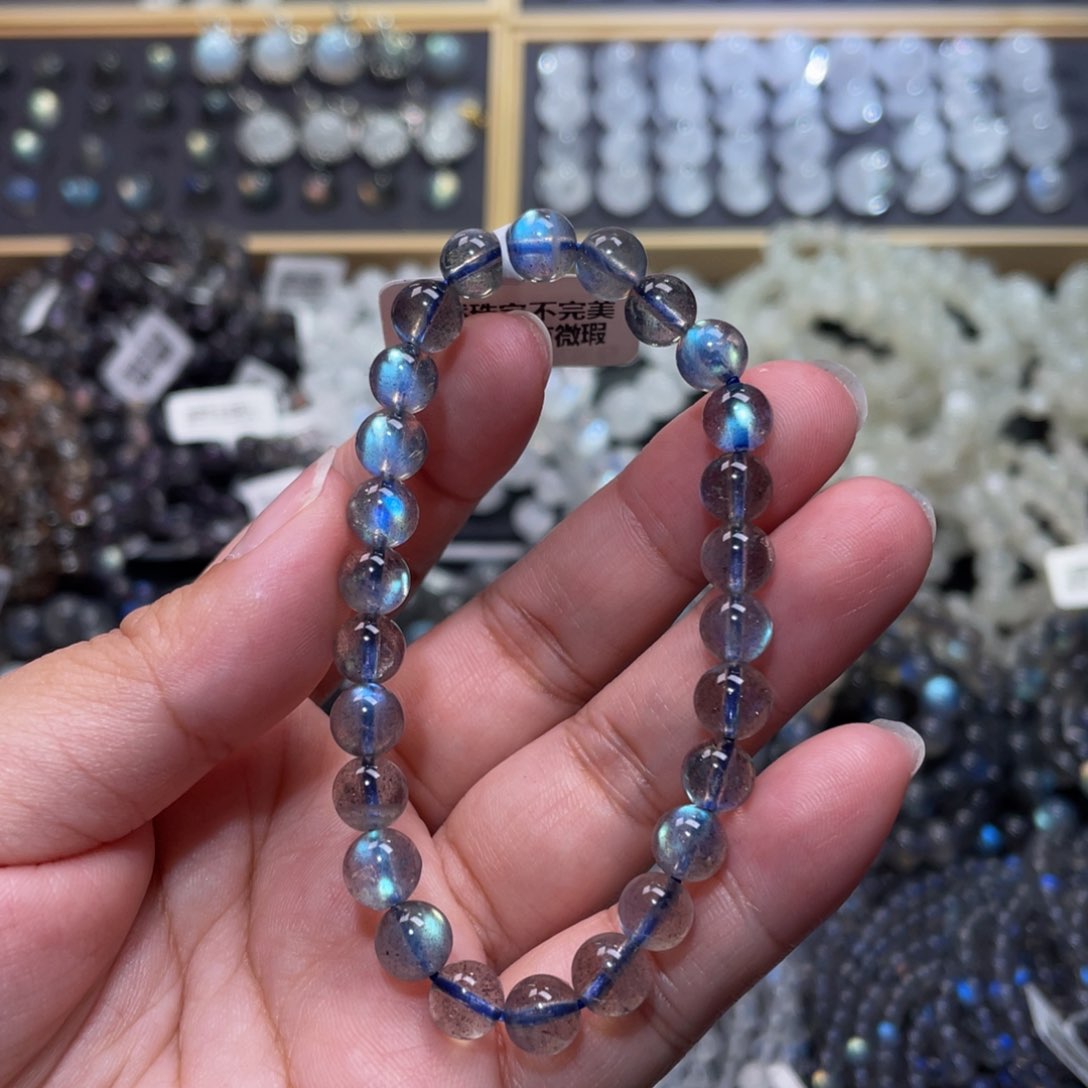 拉长石手链未镶嵌k***✨纯蓝光灰月光手链7mm