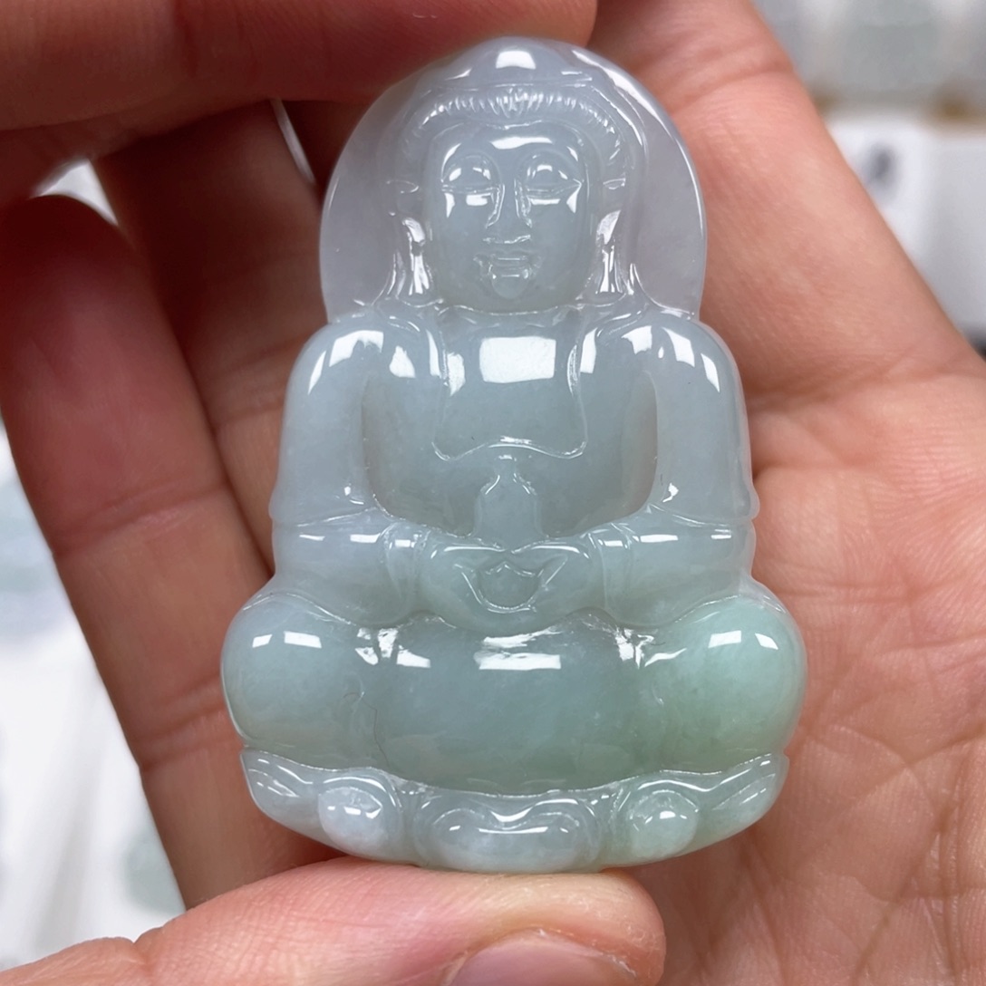 翡翠颈饰未镶嵌天然翡翠A货观音70号