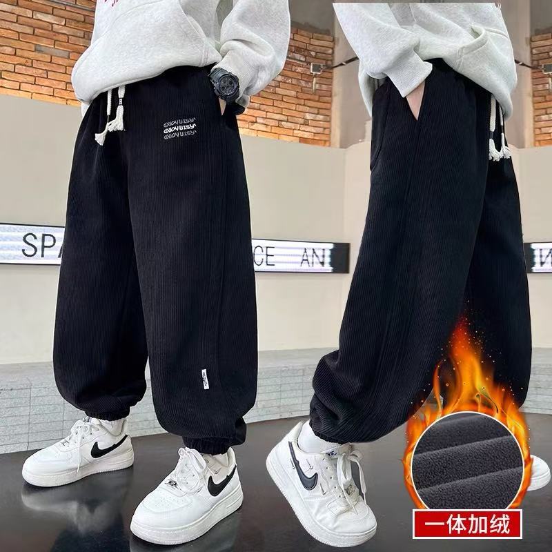 201102童装男童加绒休闲裤2025秋冬季韩版潮酷灯芯绒加绒休闲长裤