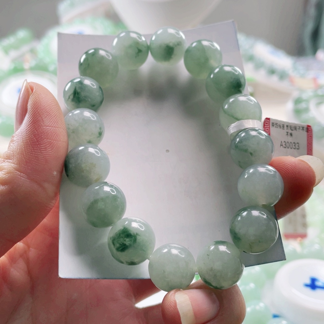凯***文翡翠未镶嵌手链手串12+