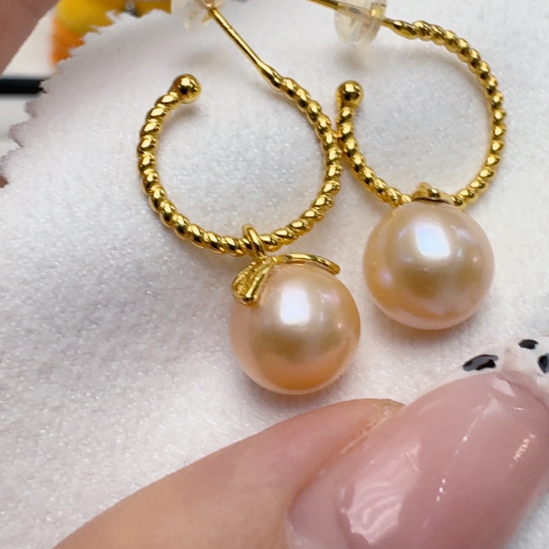 淡水珍珠耳饰银S925镶嵌@@be138