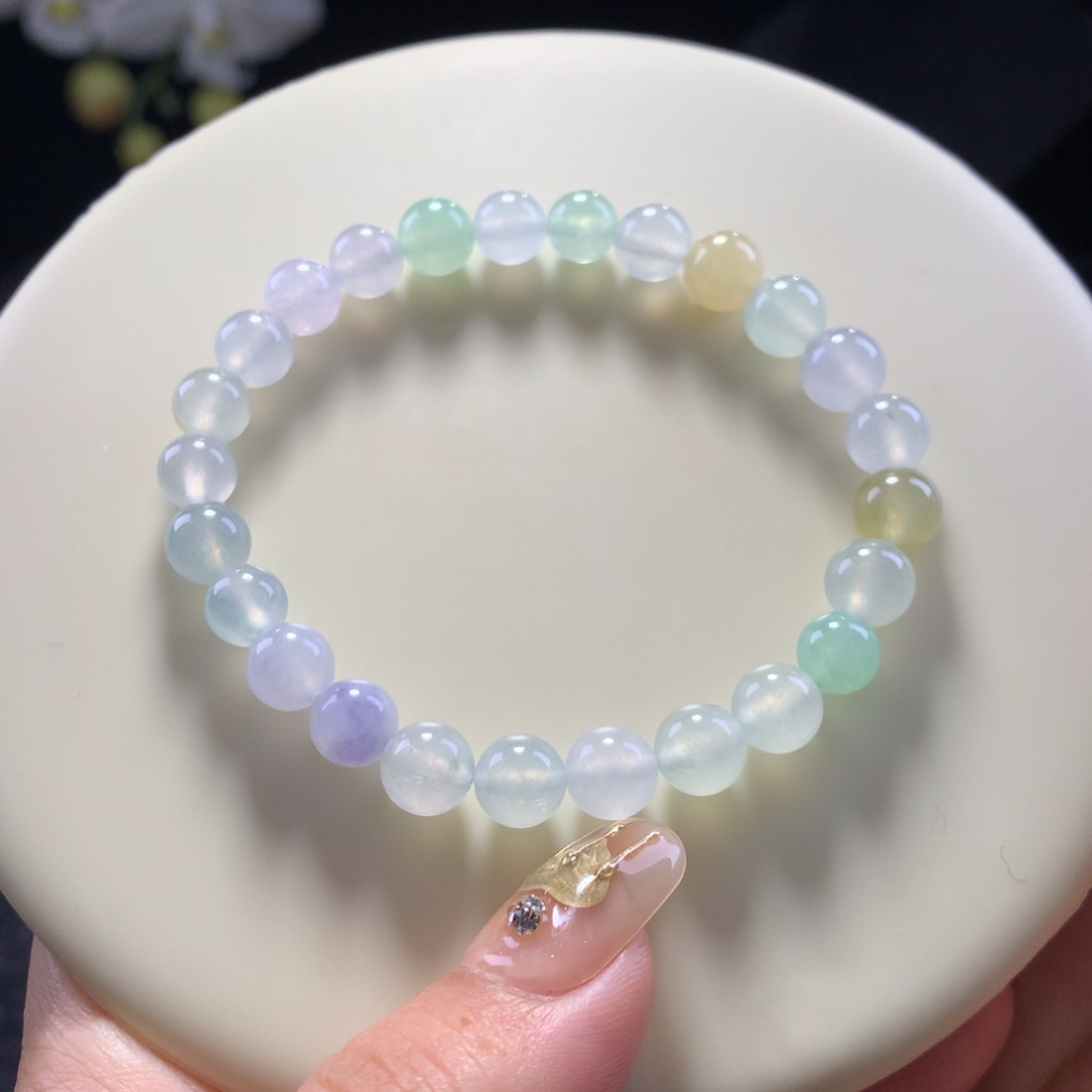 翡翠未镶嵌手串卡7冰彩串（放漏买断）