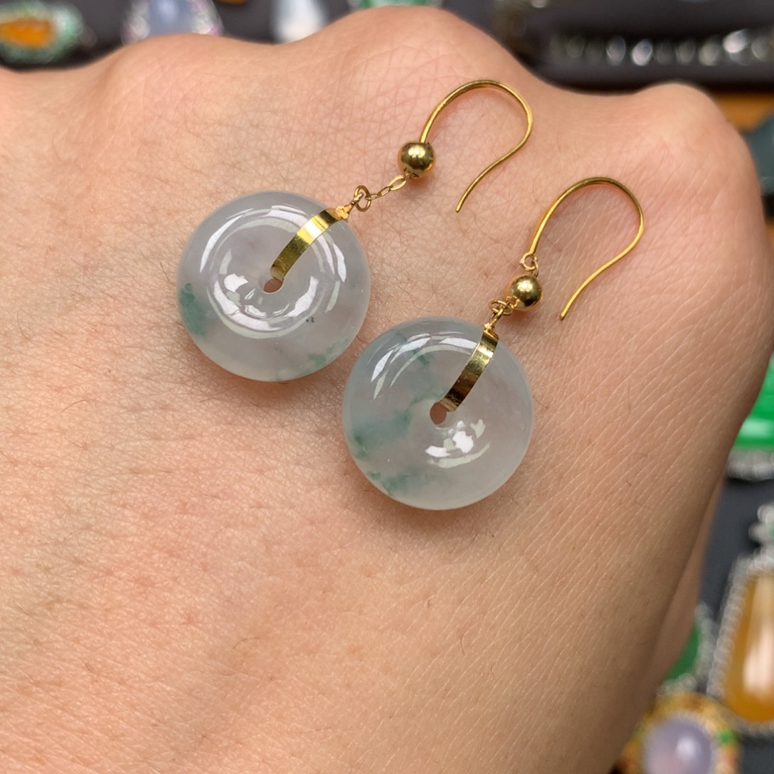 翡翠18K金镶嵌耳饰