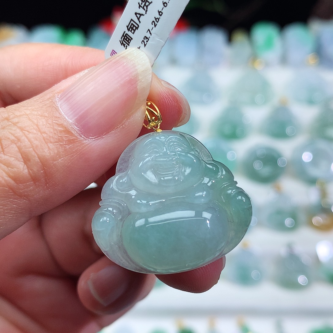 翡翠颈饰18K金镶嵌佛公