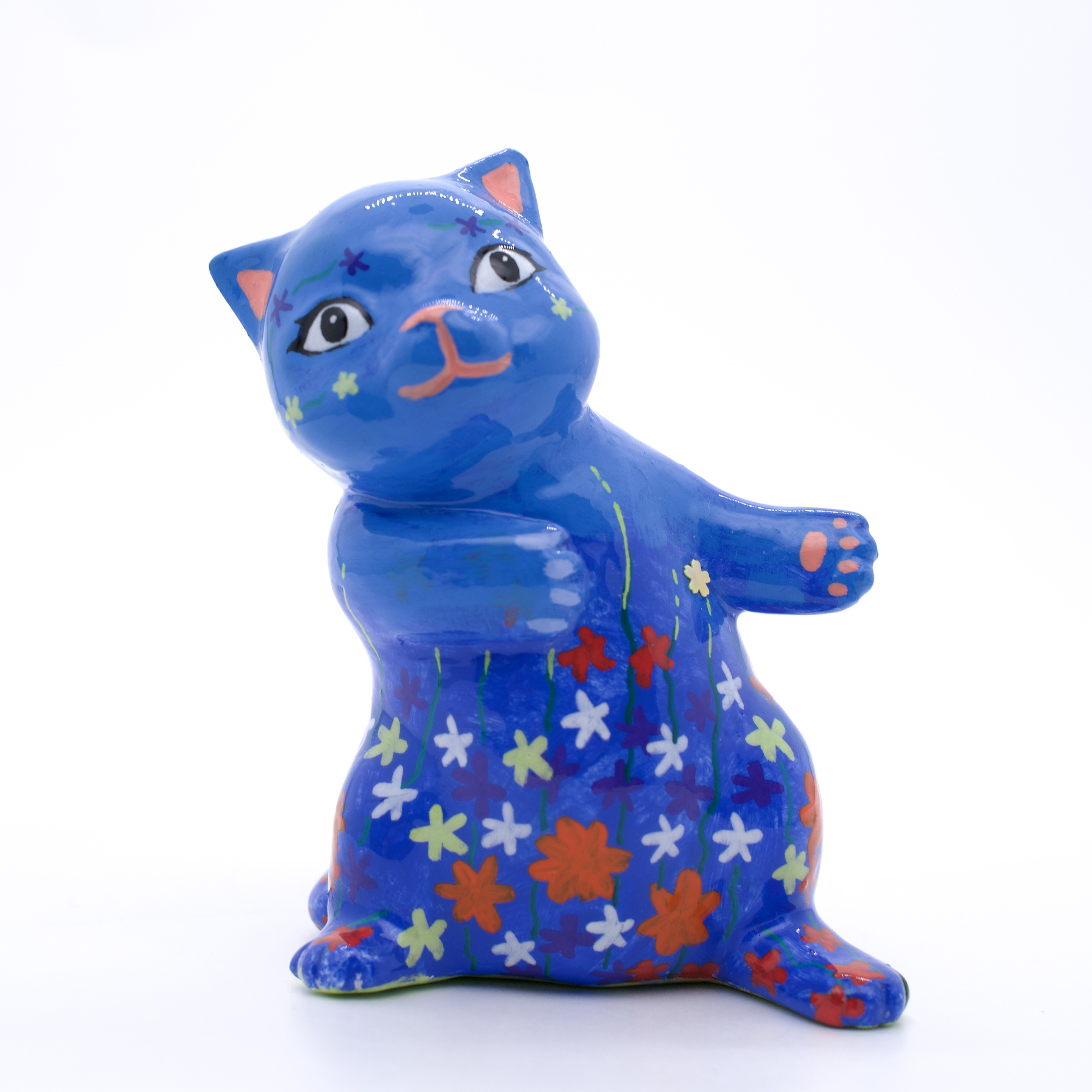 王甜心欢迎小猫摆件《蓝朵》艺术石膏作品，手工绘制，仅一件