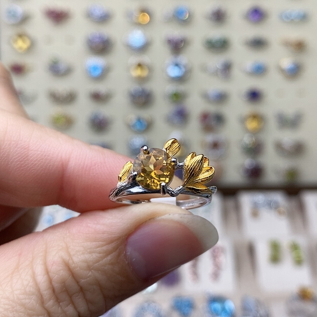 黄晶戒指银S925镶嵌需要证书备注