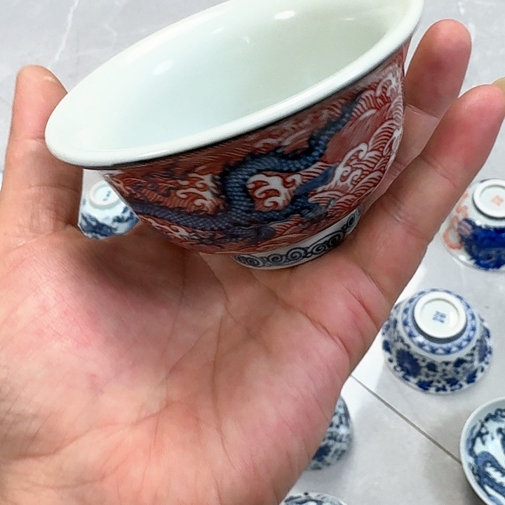 杯釉里红海水龙大压手杯