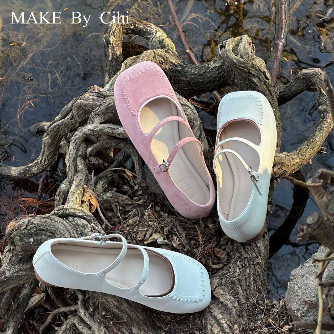 Cihi設計’Balletcore‘风 设计师手工高密反绉 进口绸缎平底单鞋