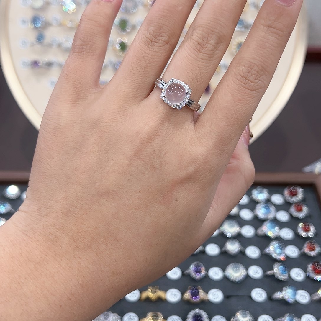 蛇纹石玉戒指银S925镶嵌