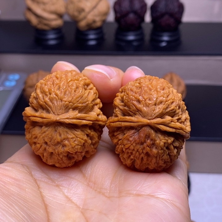 文玩核桃把件盘龙玉凤三楞73