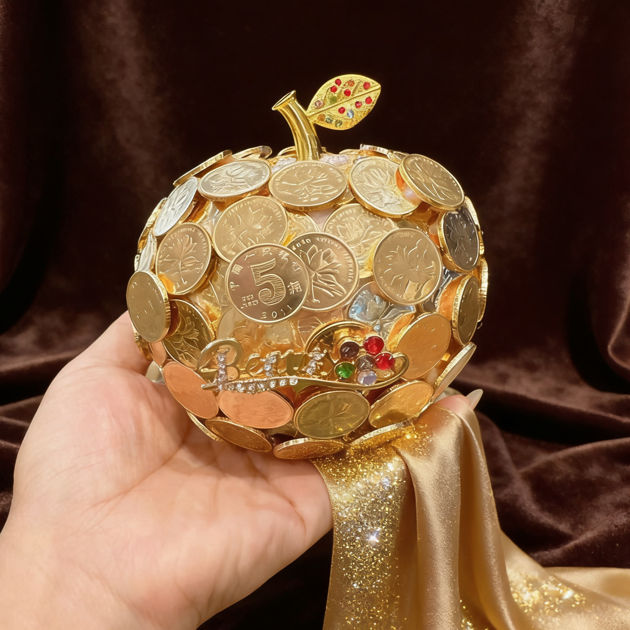 平安果圣诞金苹果硬币定制价格金苹果硬币diy材料购买苹果礼物