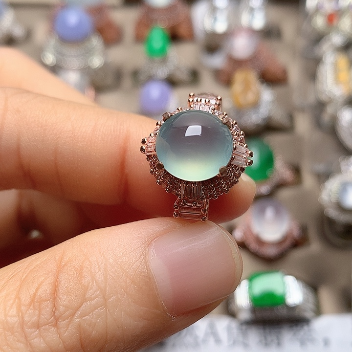 翡翠合金戒指翡翠冰种晴水戒面