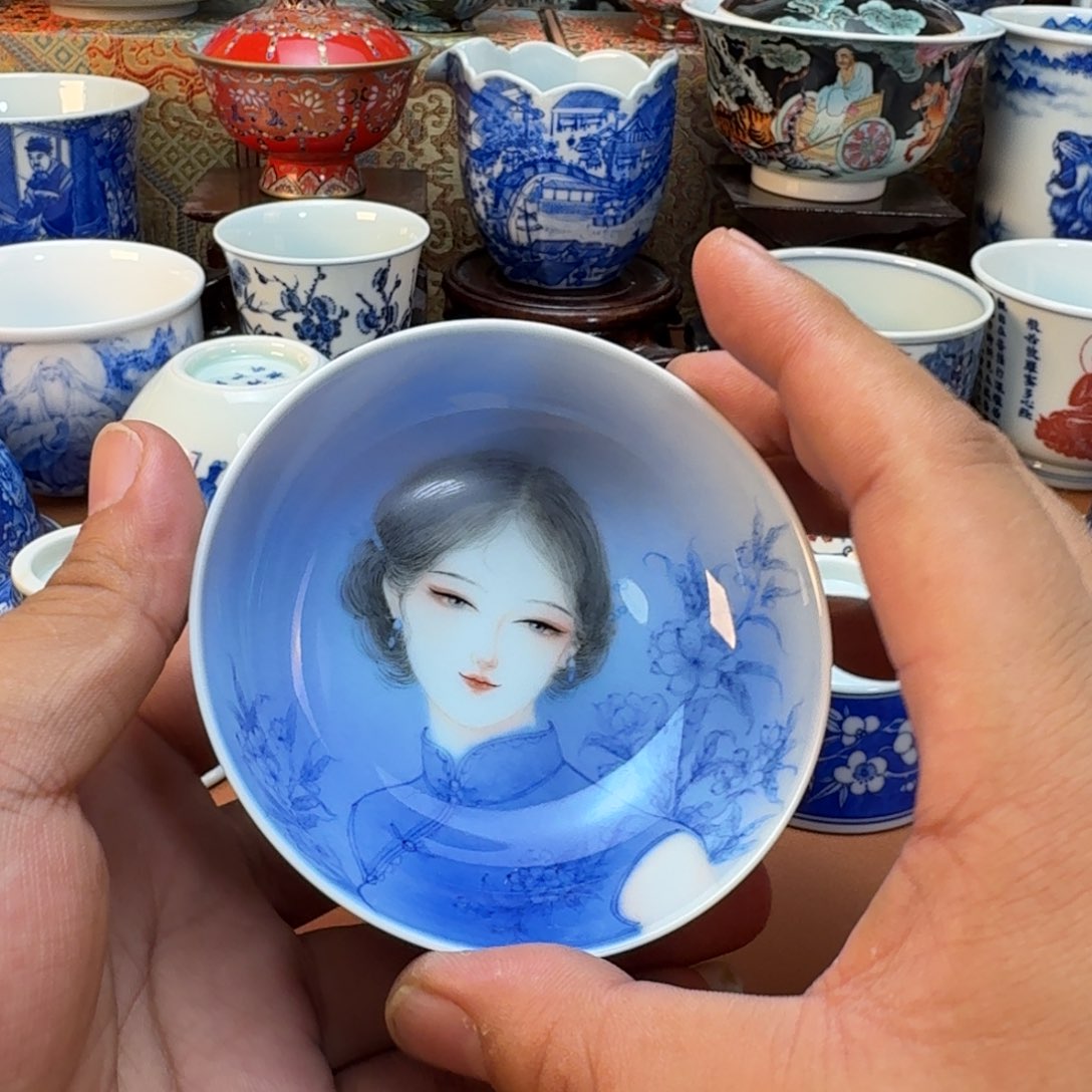 骑***者杯子陶景德镇全手工手绘陶瓷