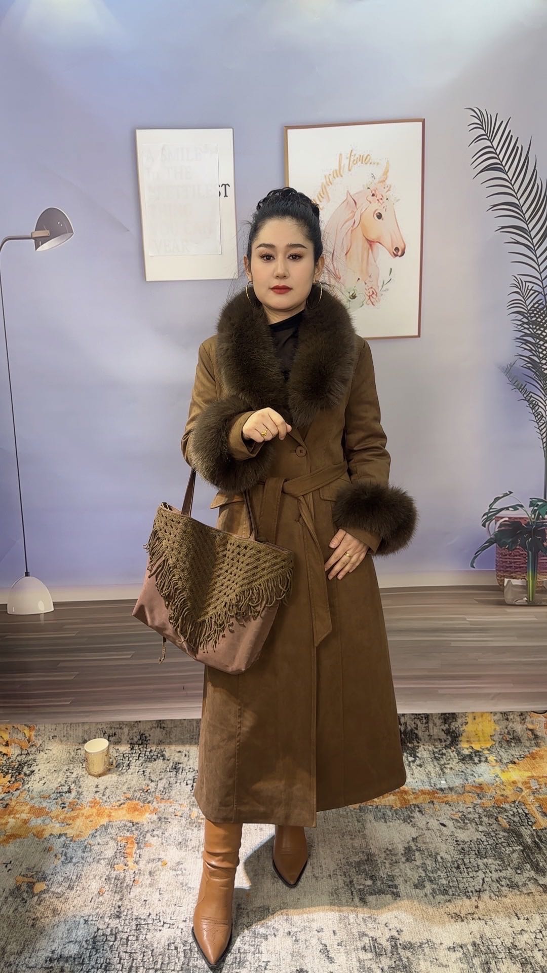 大衣女款直下摆老钱风毛呢外套街头风韩版厚款女士时尚连帽中长款