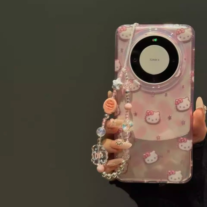 适用华为mate80pro手机壳新款mate70pro甜美透底粉豹纹星星猫咪ma