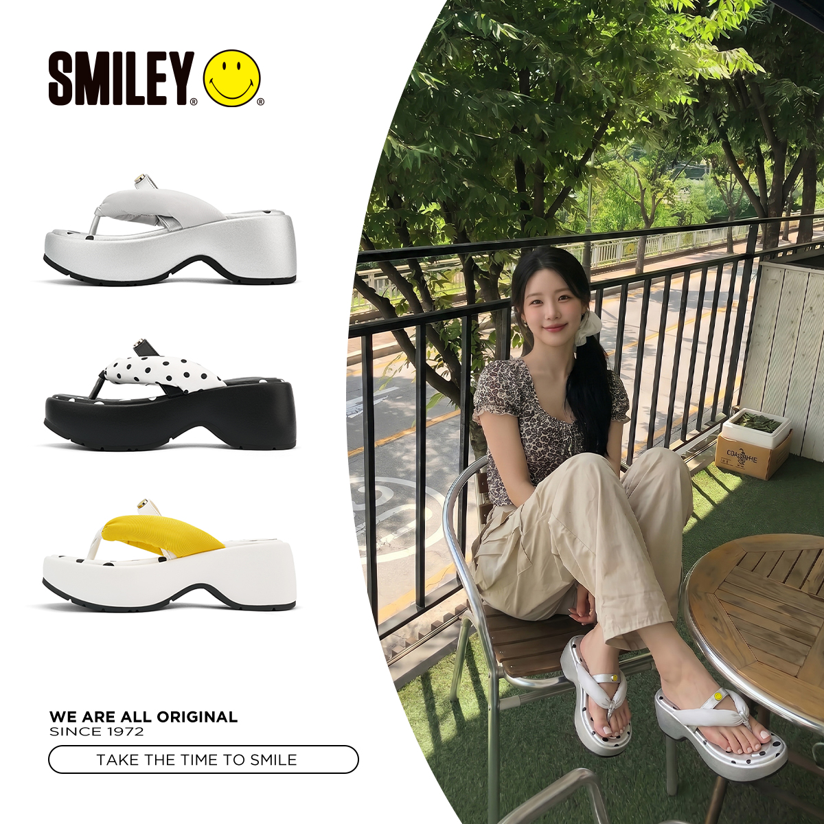 SMILEY笑脸波点法式厚底增高夏季女外穿时尚百搭夹趾人字凉拖