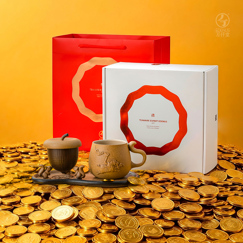 【万仟堂】举个栗子之马上数钱办公杯陶瓷中空防烫办公家用泡茶杯