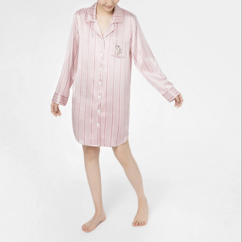 时梦也【野-SP木槿条纹】刘亦菲同款衬衫式睡裙高级显瘦可外穿百搭