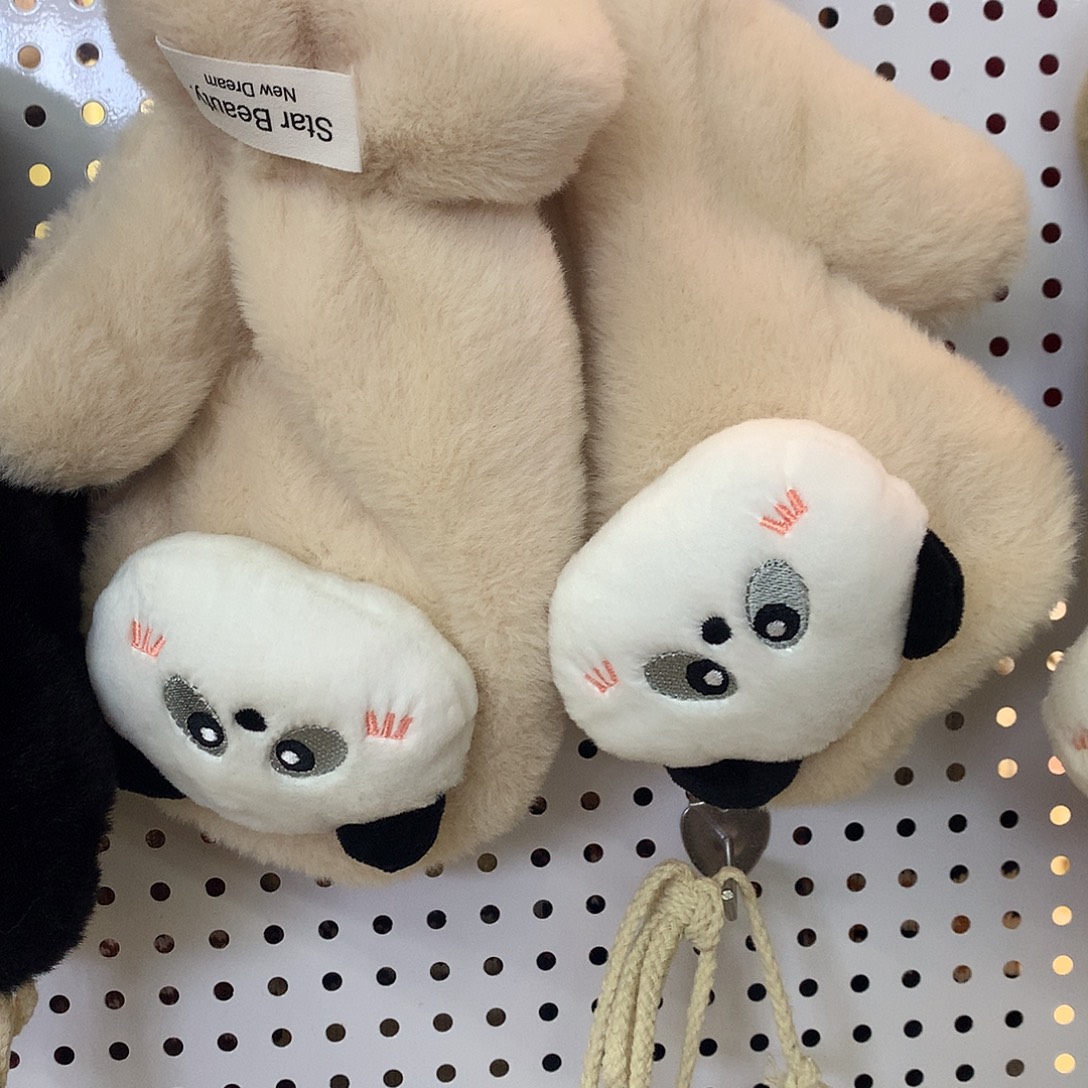 皮质非金属 米色熊猫手套