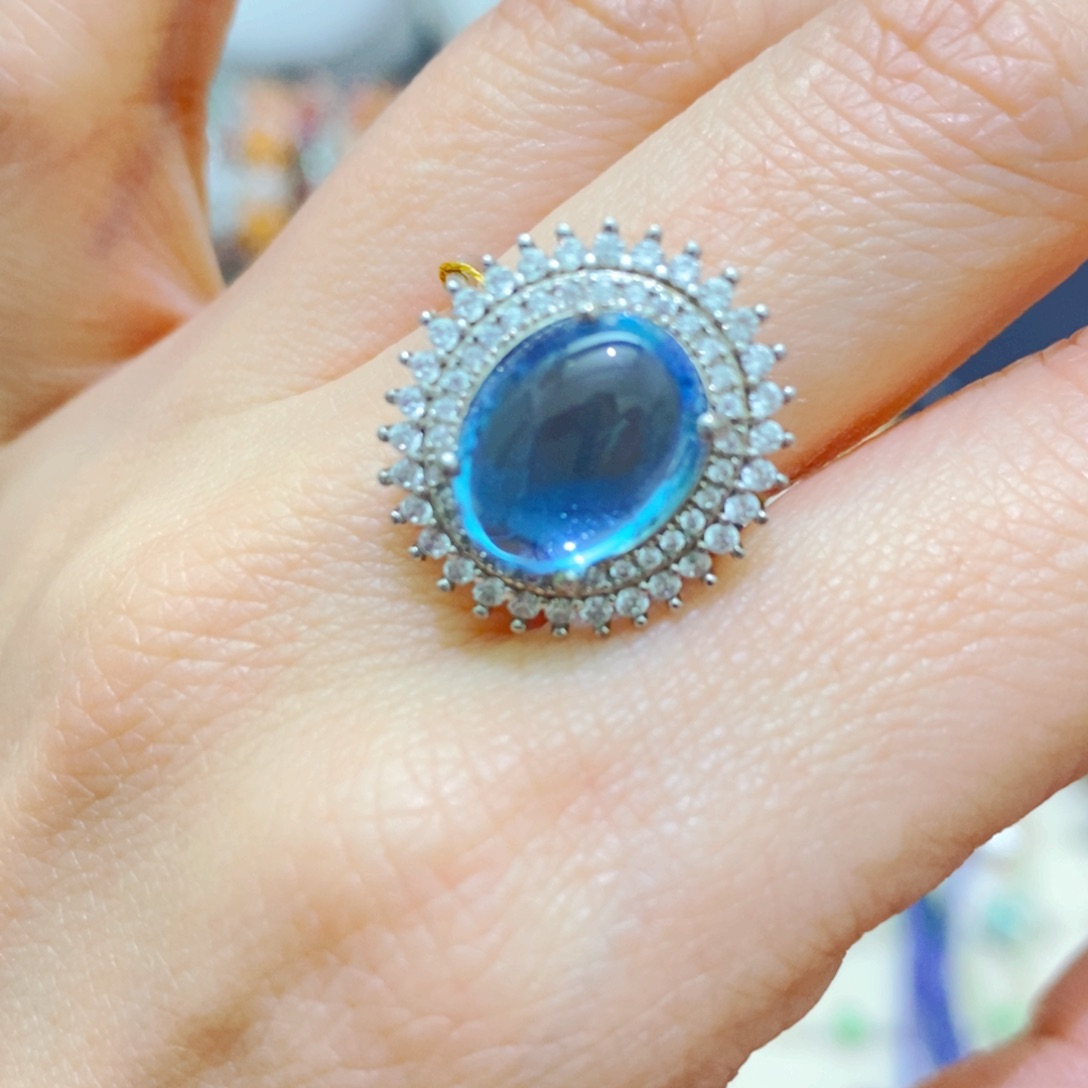 托帕石戒指银S925镶嵌