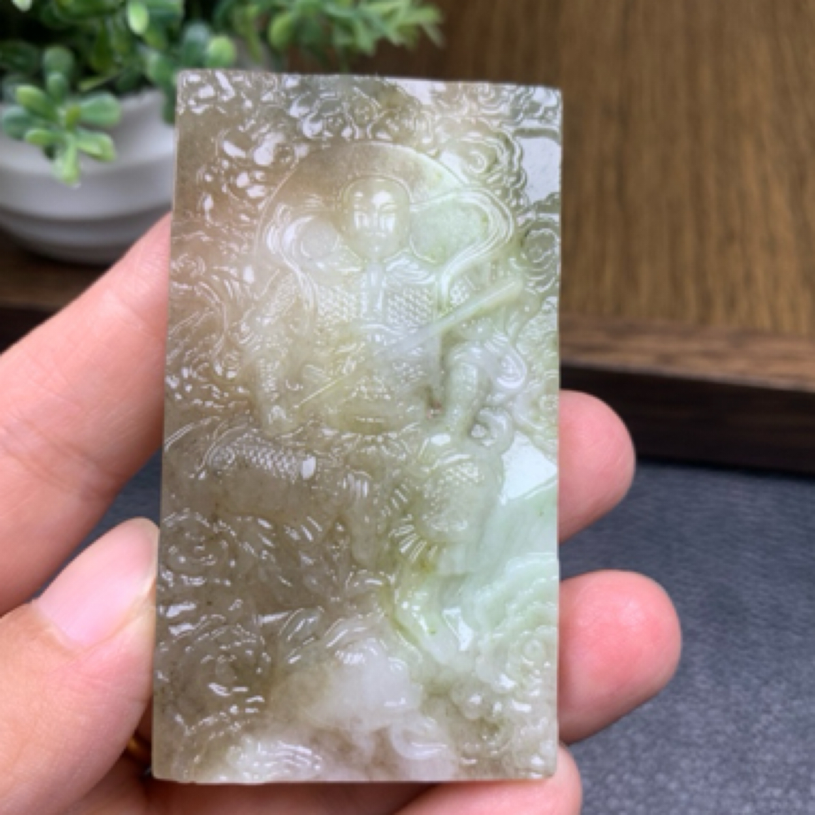 独山玉特色人物挂件真武大帝方牌吊坠A886 尺寸：66×37×8mm