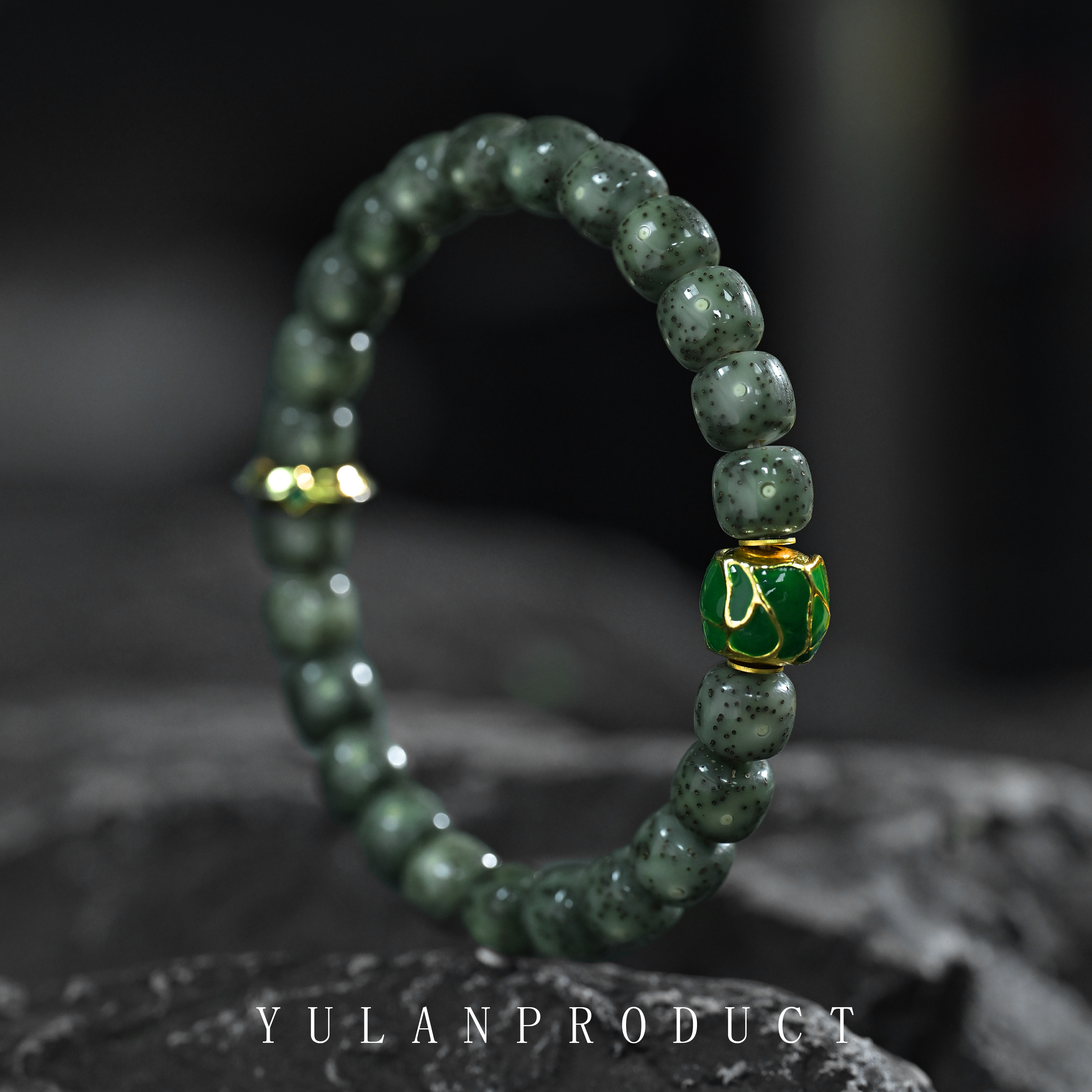 钰澜文玩星月菩提-9*8帝王绿+木纹珠搭配款-精工百搭男女同款