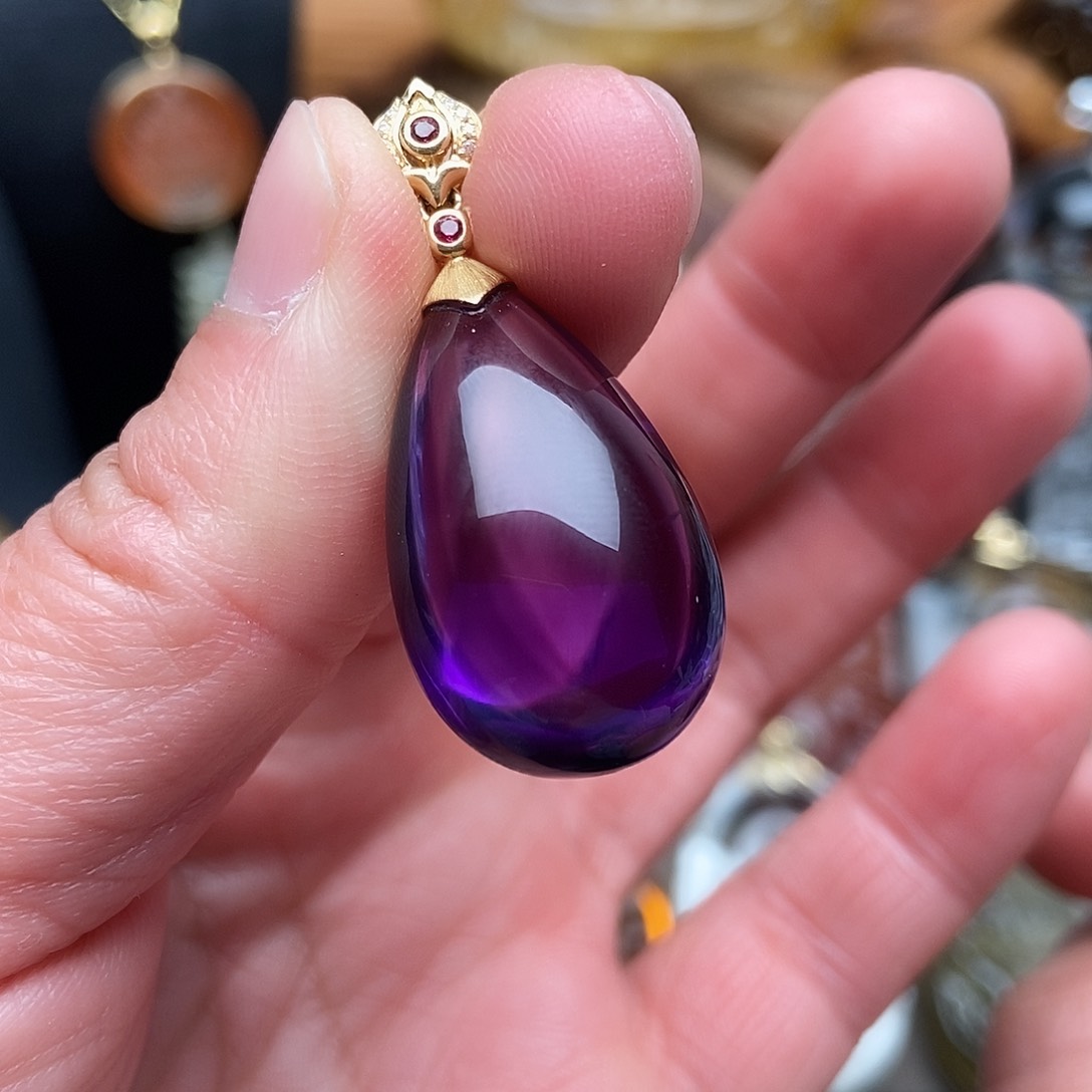 水晶天然水晶吊坠18K金镶嵌