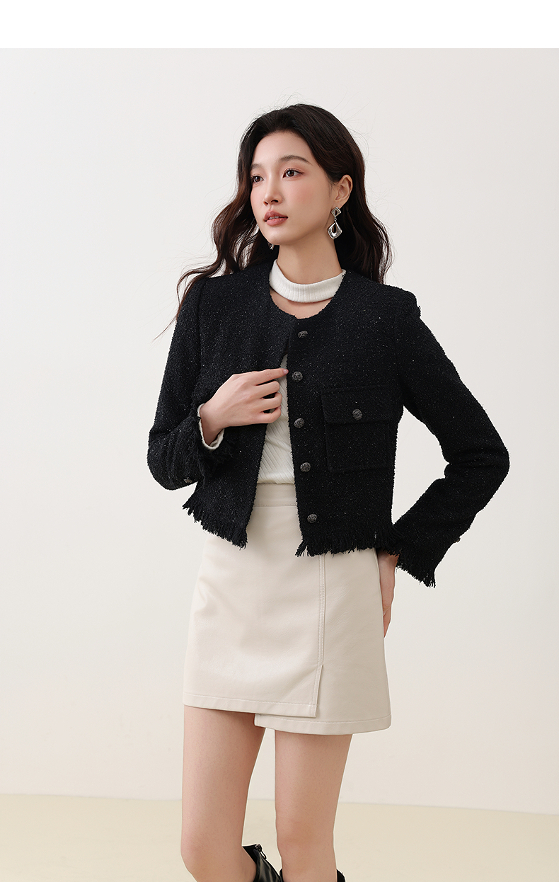 爱客常规厚款女长袖不起球秋季短外套气质针织秋YA25148W001
