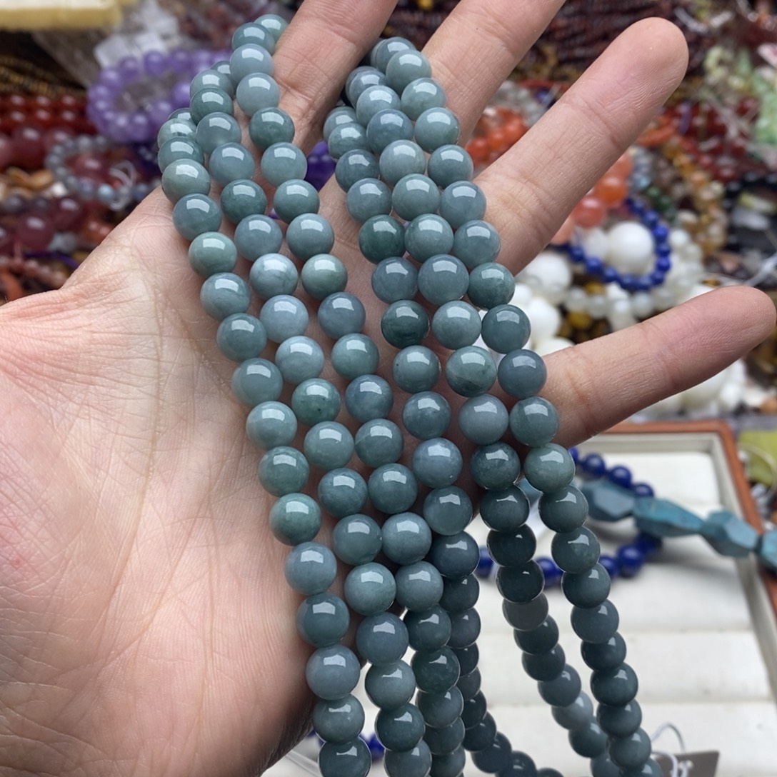 玛瑙/玉髓未镶嵌珠宝半成品一条天然8mm翡翠圆珠