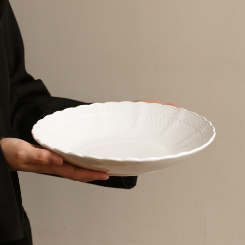 23×4.5cm 9寸观日斗形深盘高档酒店瓷白瓷陶瓷深盘家用简约餐盘子