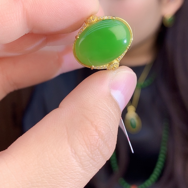 吊坠(不含链)银S925镶嵌和田玉（碧玉）戒指