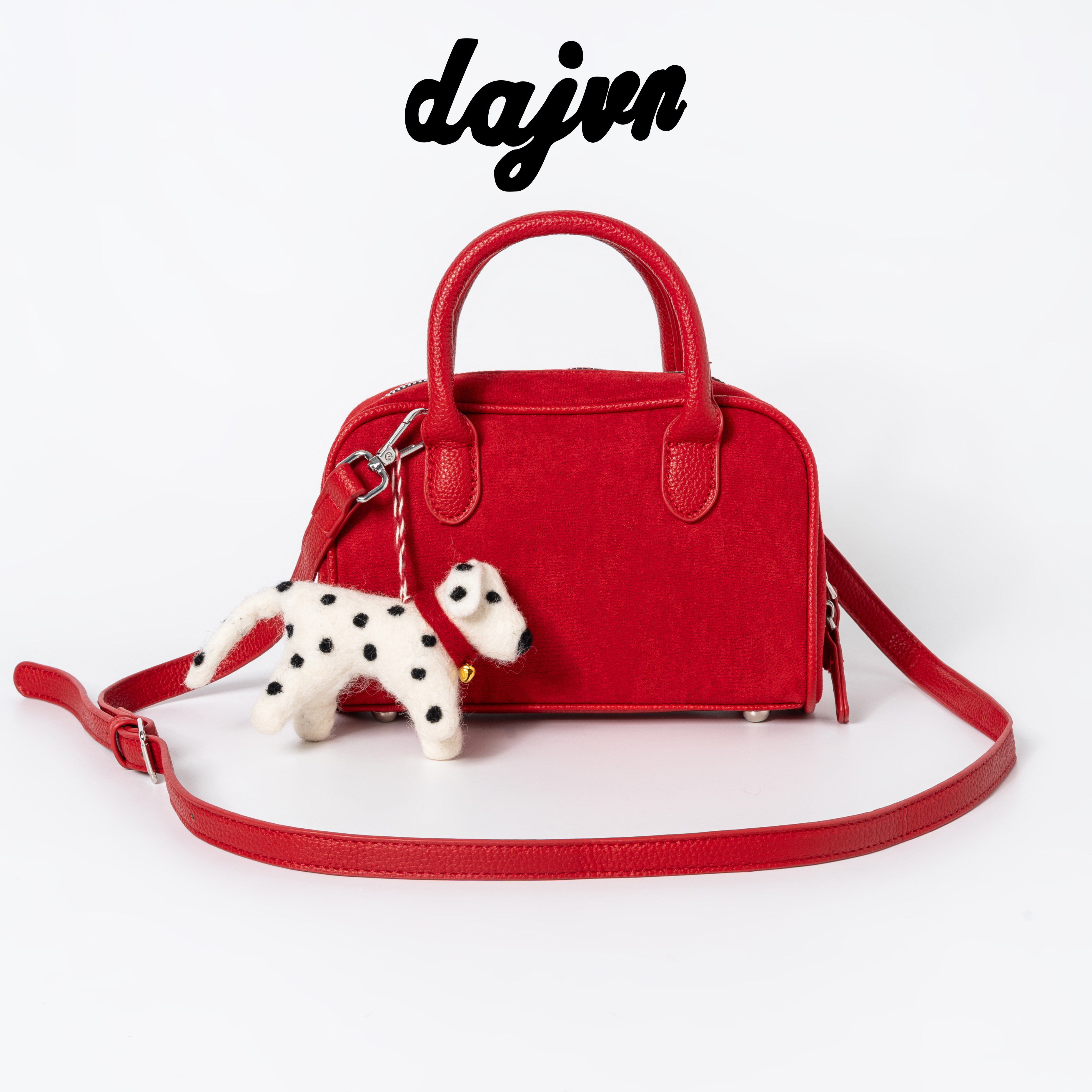 DAJUN大俊  丝绒红色斑点狗挂件包包手拎包