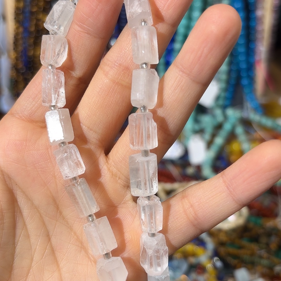 玛瑙/玉髓银S925镀金镶嵌珠宝半成品白水晶原石卡8-10一条