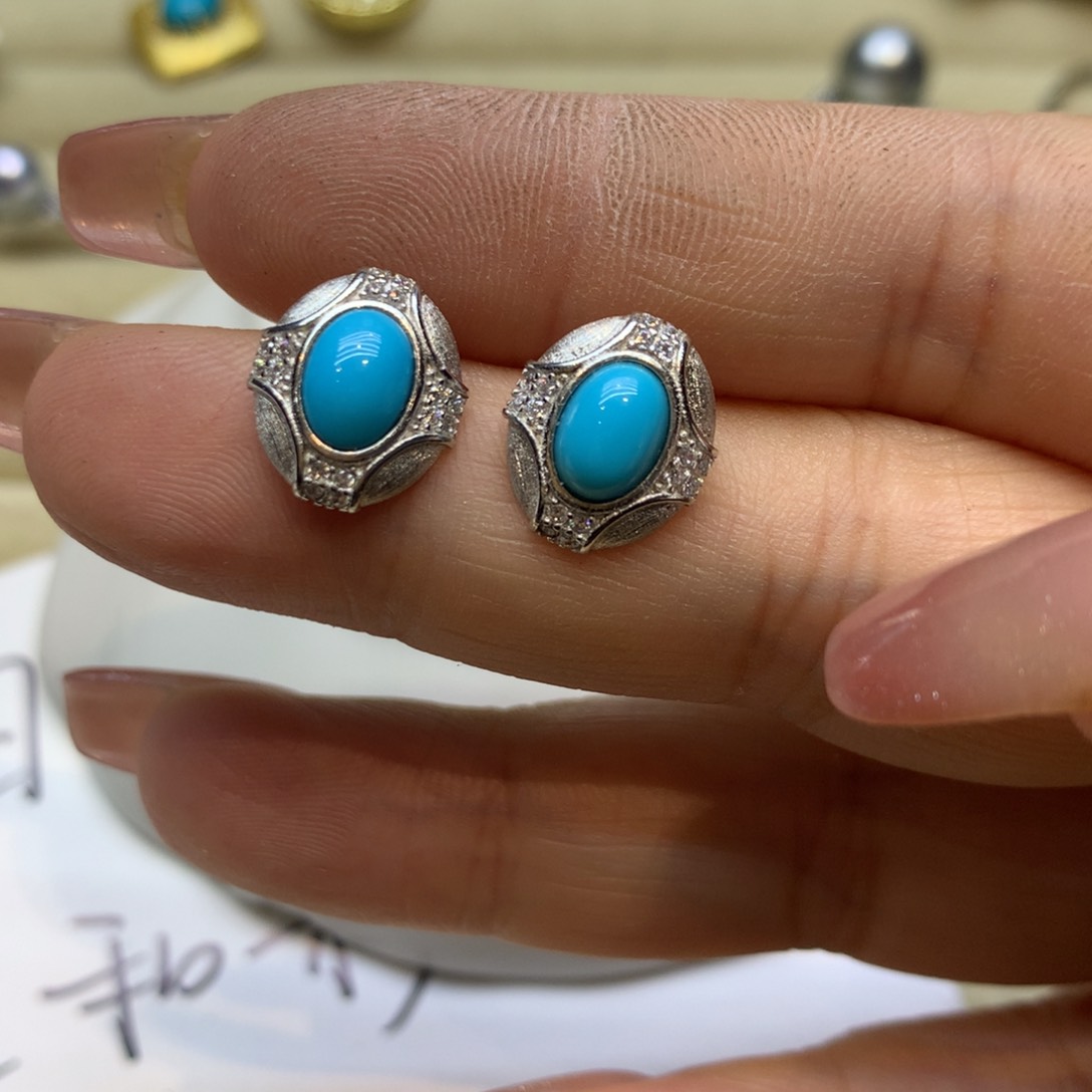 银S925镶嵌绿松石耳饰