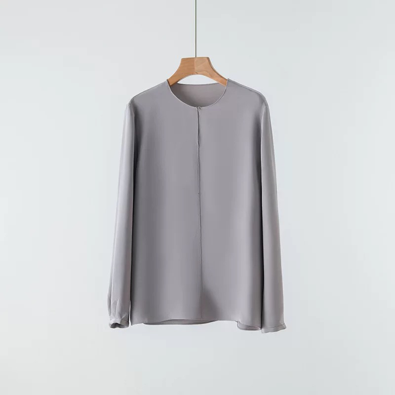 重磅衬衫女2025新款重绉桑蚕丝宽松气质通勤圆领优雅