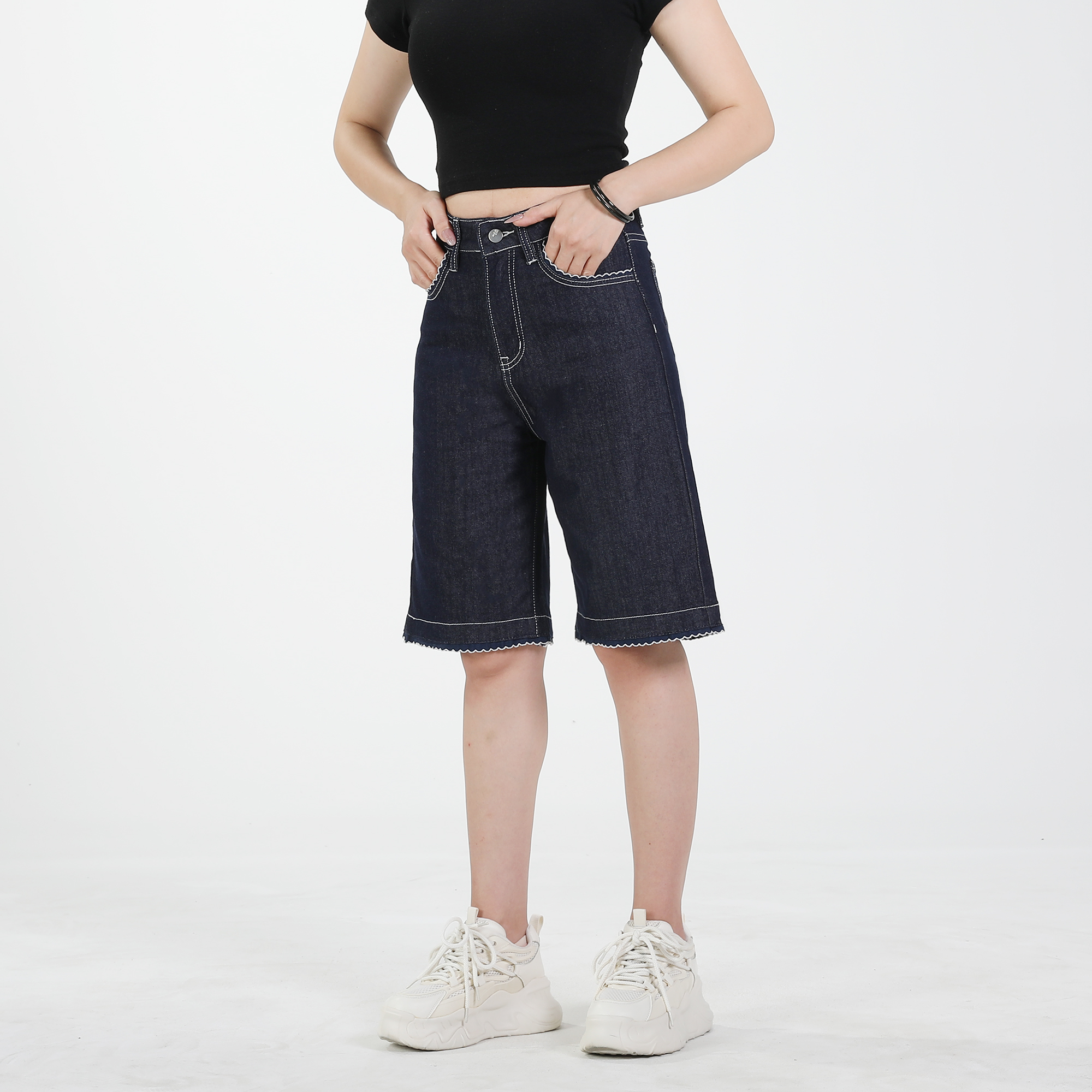 丹宁蓝六分裤A莱赛尔天丝夏季薄款大码显瘦高腰A字版型短裤女