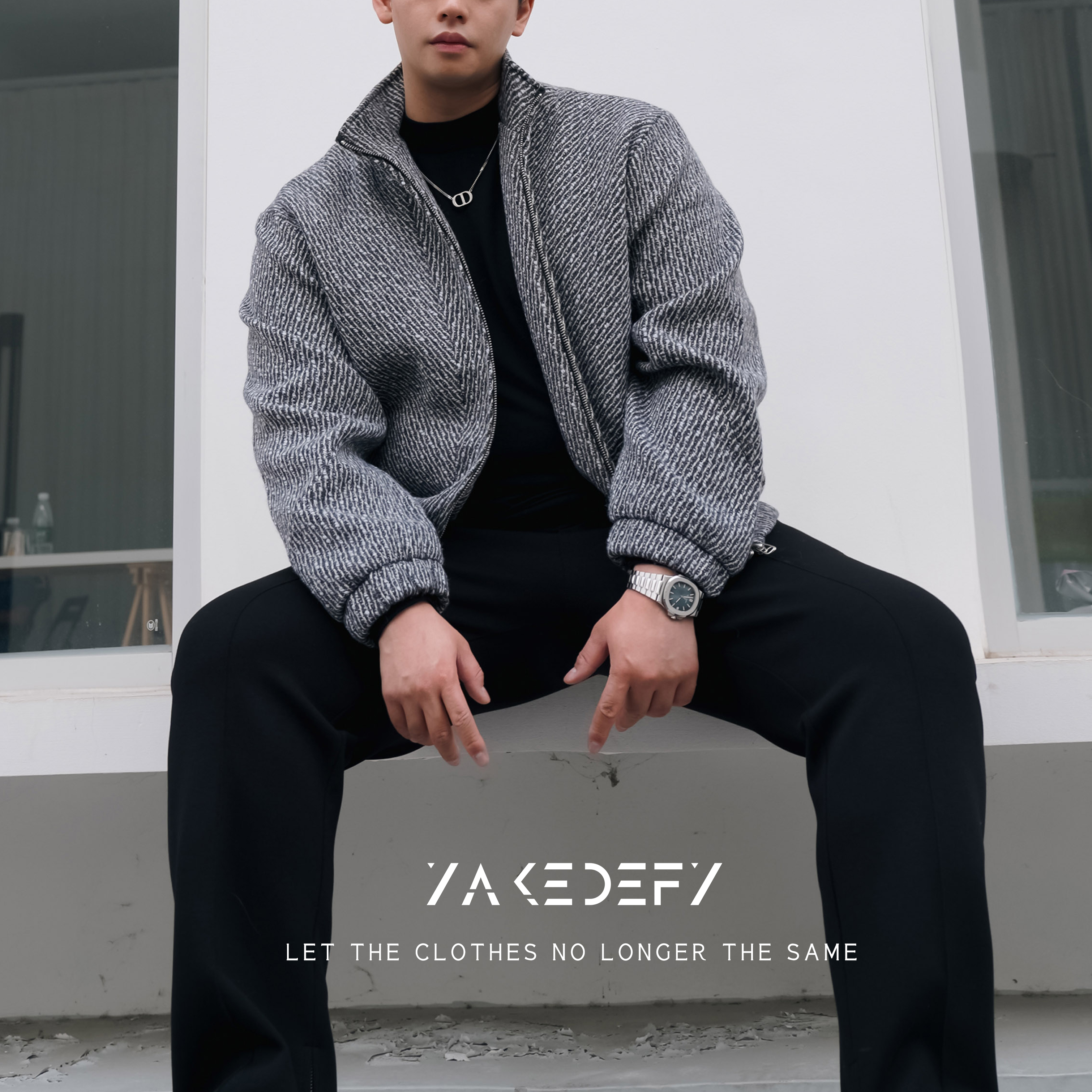 YAKEDEFY 黑色幽默 | 75精纺羊毛立领短宽版型松弛质感夹克外套