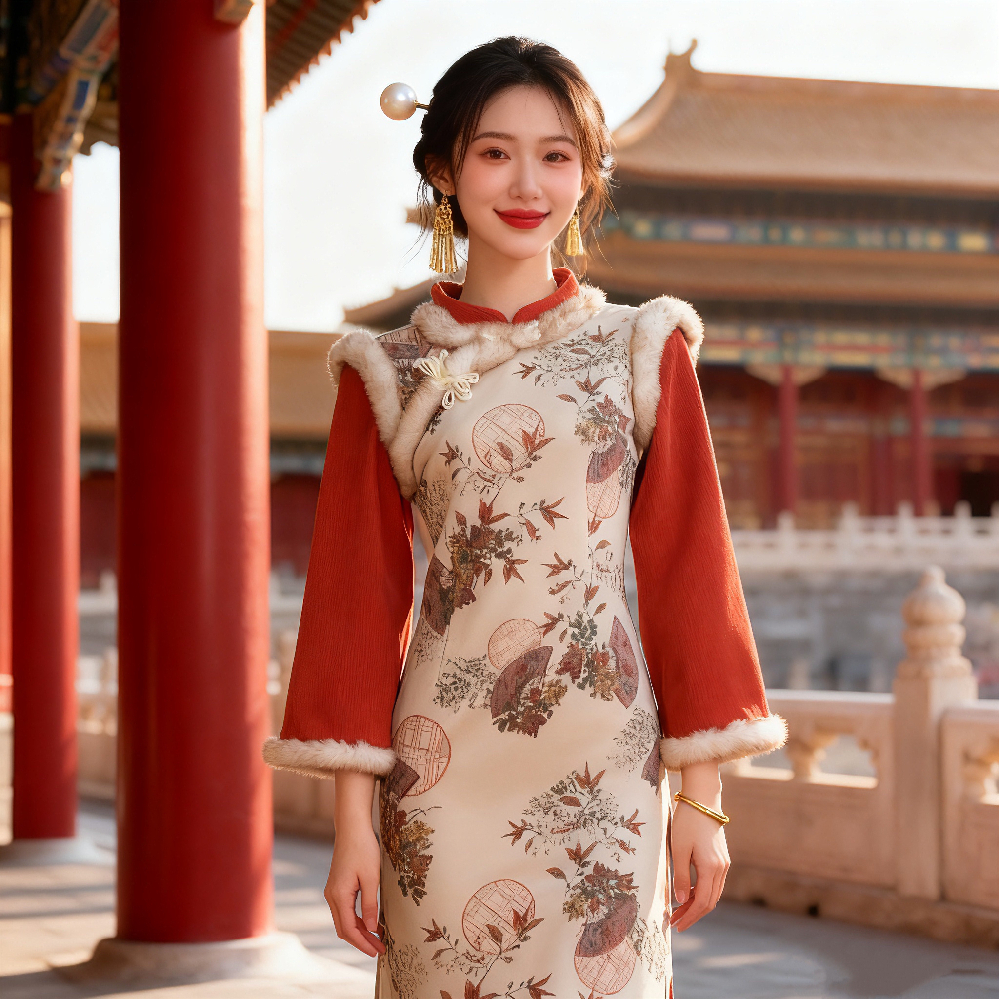 V-3306 如解意 雪花绒 国风加绒加厚秋冬年轻款改良旗袍120cm长款