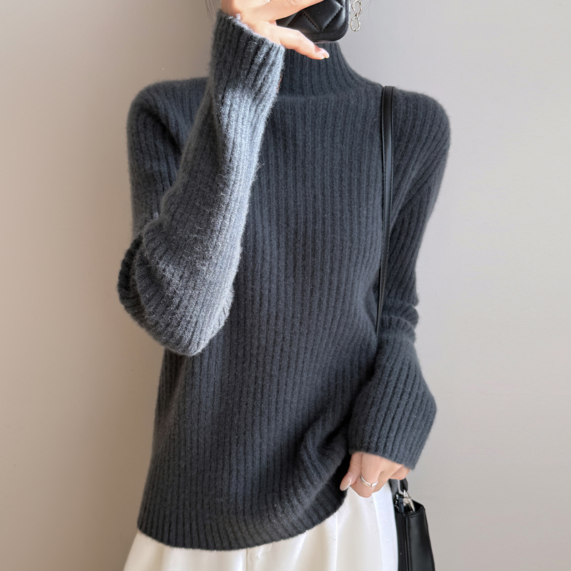 四股加厚！能机洗~半高领针织打底衫女秋冬宽松套头亲肤绒保暖毛衣