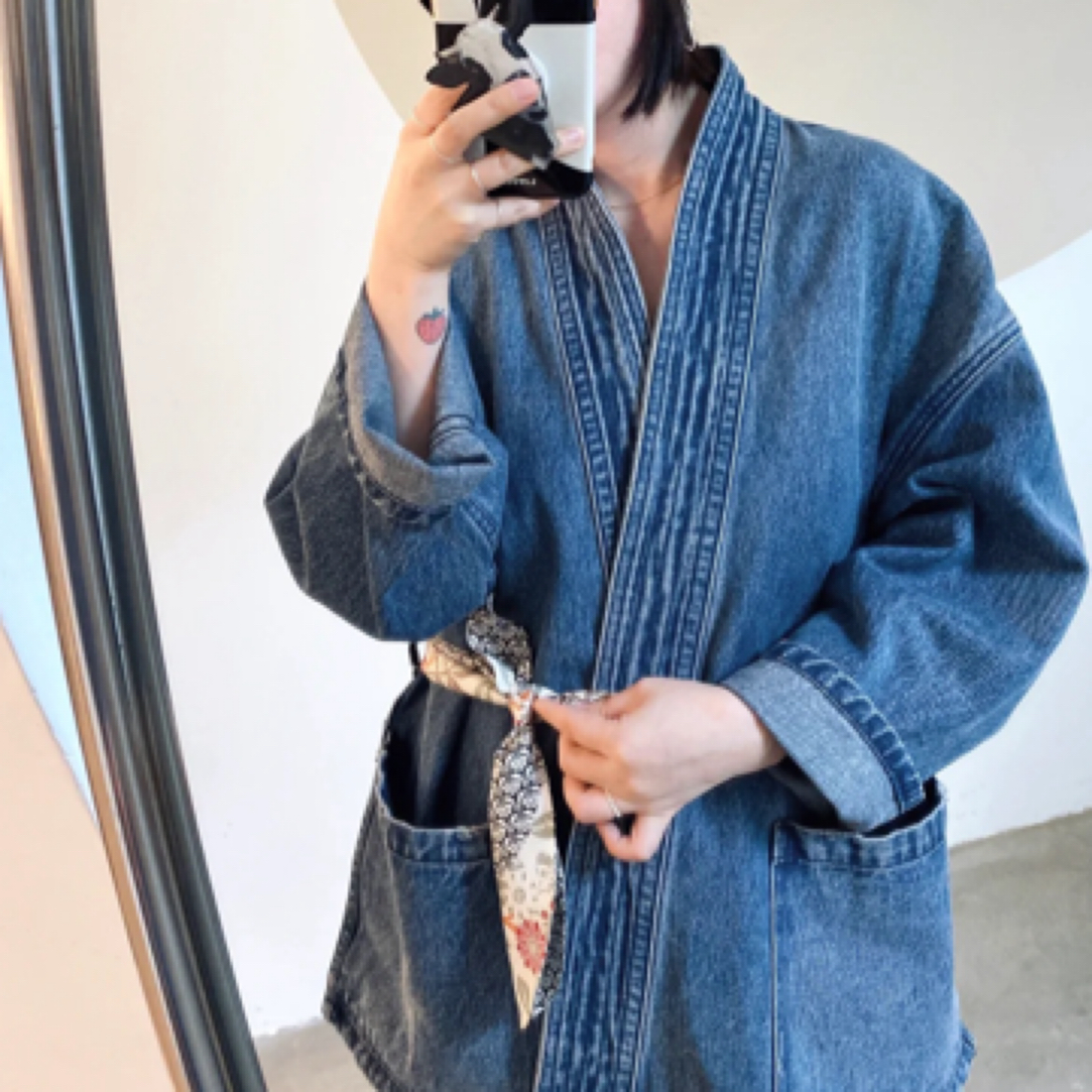 Dior迪奥浴袍式开衫系带款深蓝色牛仔外套34码95新YSC0284
