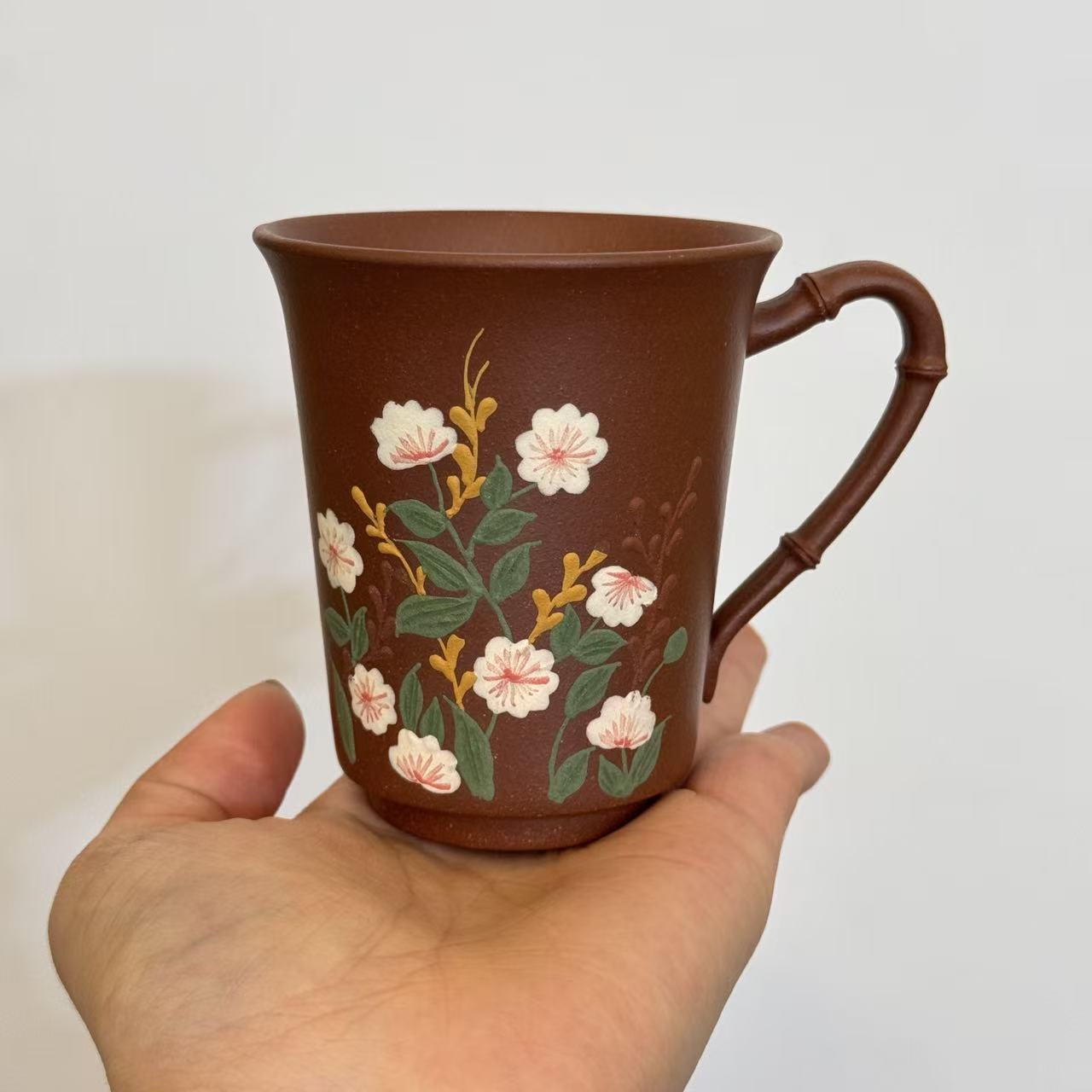 紫砂茶周边 泥绘带把主人杯