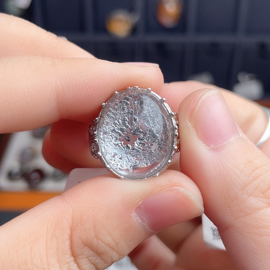 水晶戒指银S925镶嵌秃