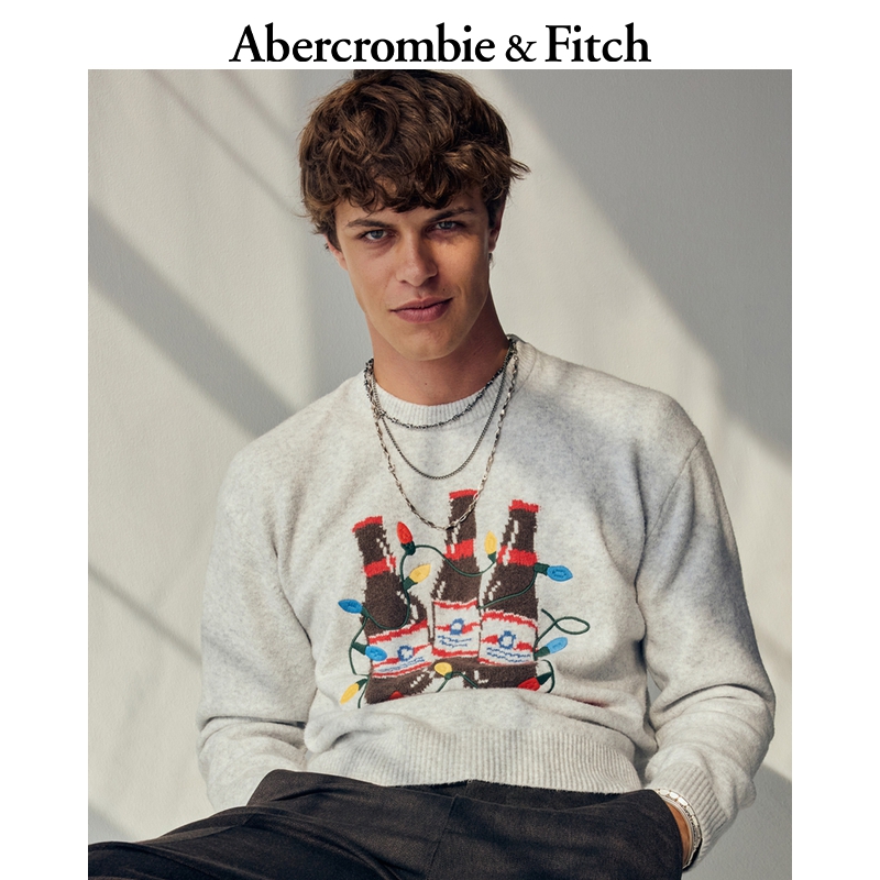 AF美式舒适百威啤酒图案毛衣针织衫25秋冬新款男装120-5211