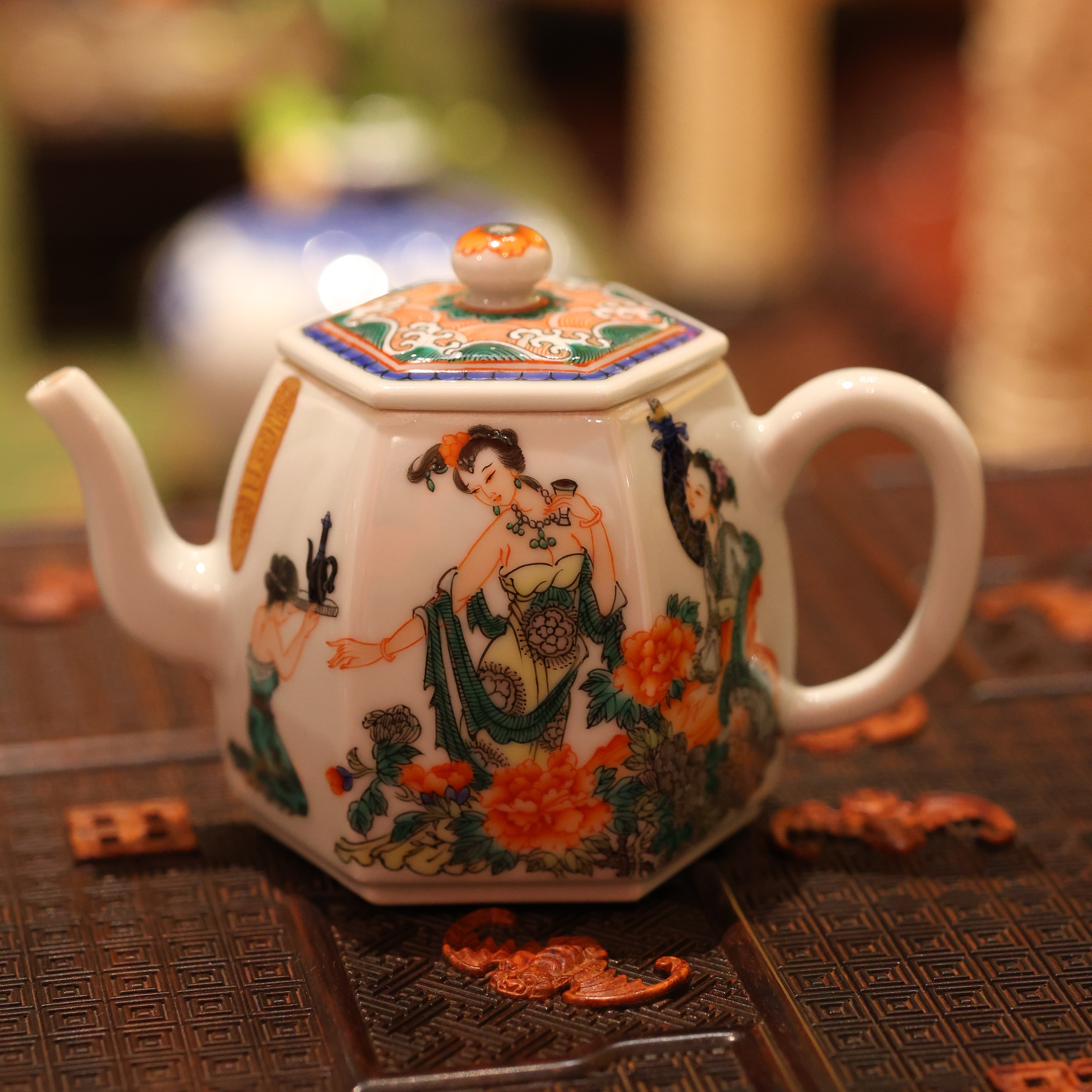 古阅和风·四大美女六方壶景德镇陶瓷纯手工手绘茶具茶器