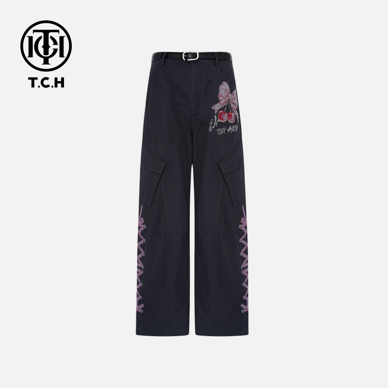 TCH私服烫钻工艺新时尚淑女百搭新潮流长裤女T75C20E5091轻奢tch