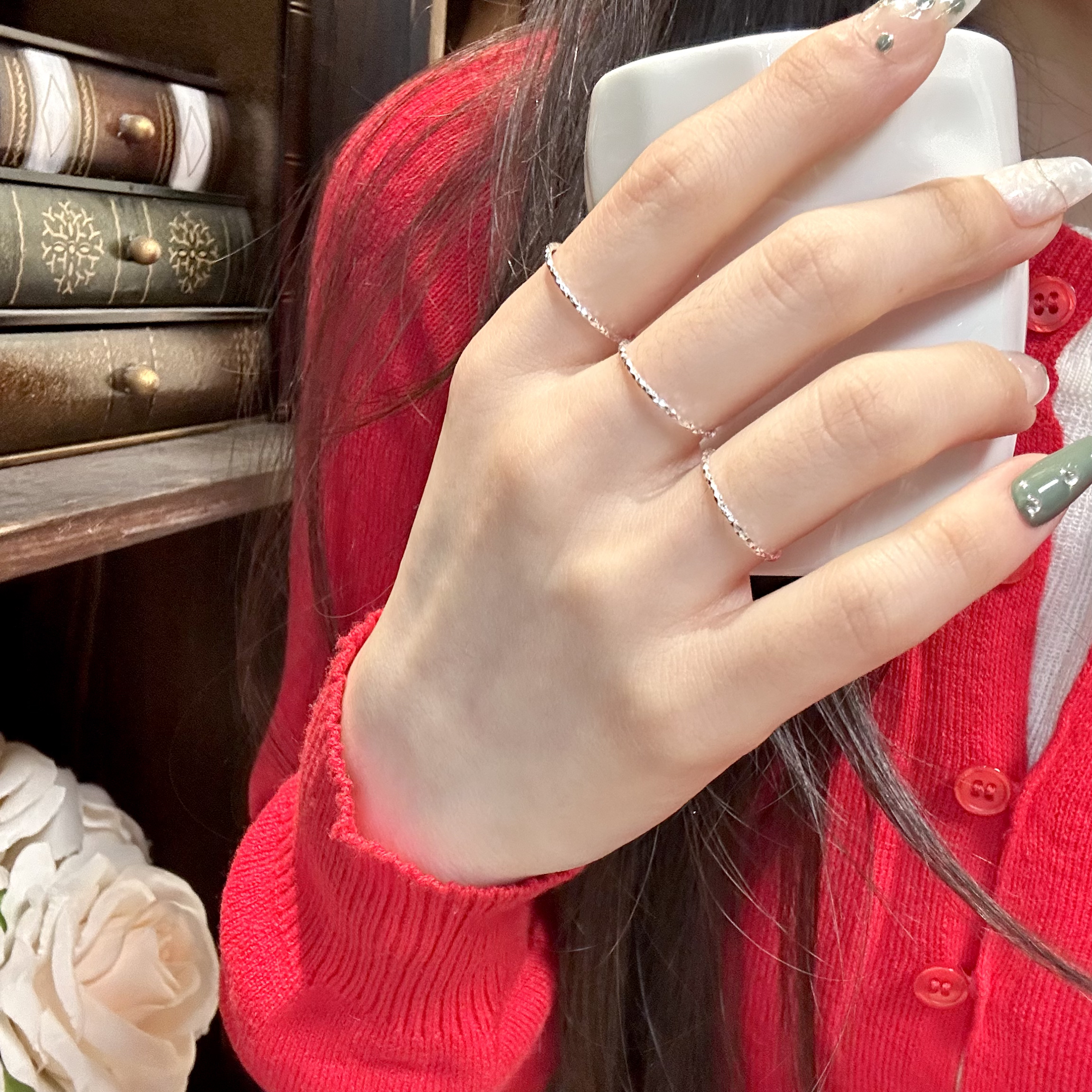 925银戒指 十里间直【闪闪素戒】简约基础亮晶晶S925银素戒百搭戒指