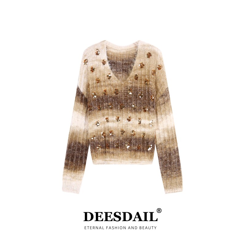 DEESDAIL秋冬毛衣百搭显瘦知性针织衫气质轻奢渐变A213