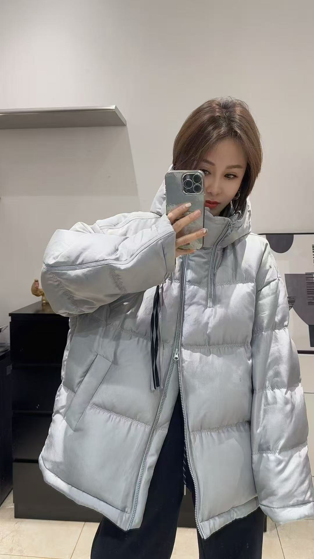 1317-315902  鹅绒高货水蓝色年货款桑蚕丝白鹅绒服外套